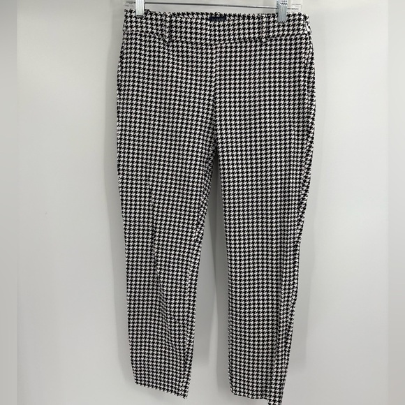 J.Crew Black White Houndstooth Flat cotton Front Skinny Winnie trousers Pants 4 - Picture 1 of 15